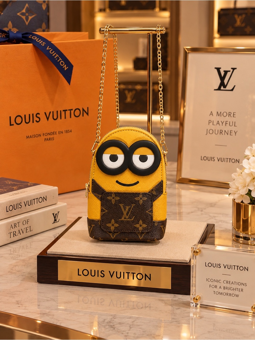 Yellow and Brown Monogram Minion Purse